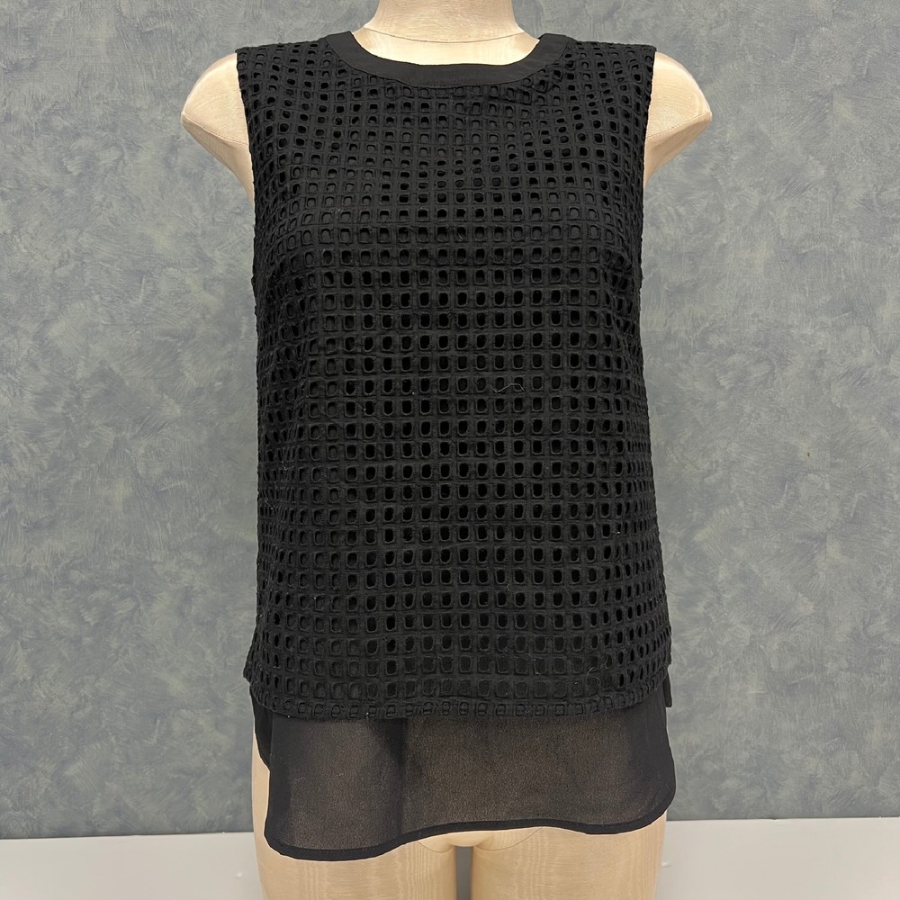 NWT J.Crew Eyelet Tank Top Sleeveless Layered Black Casual Blouse Size 2